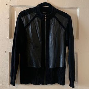 S  Nanette Lepore black leather/wool zipup sweater jacket.